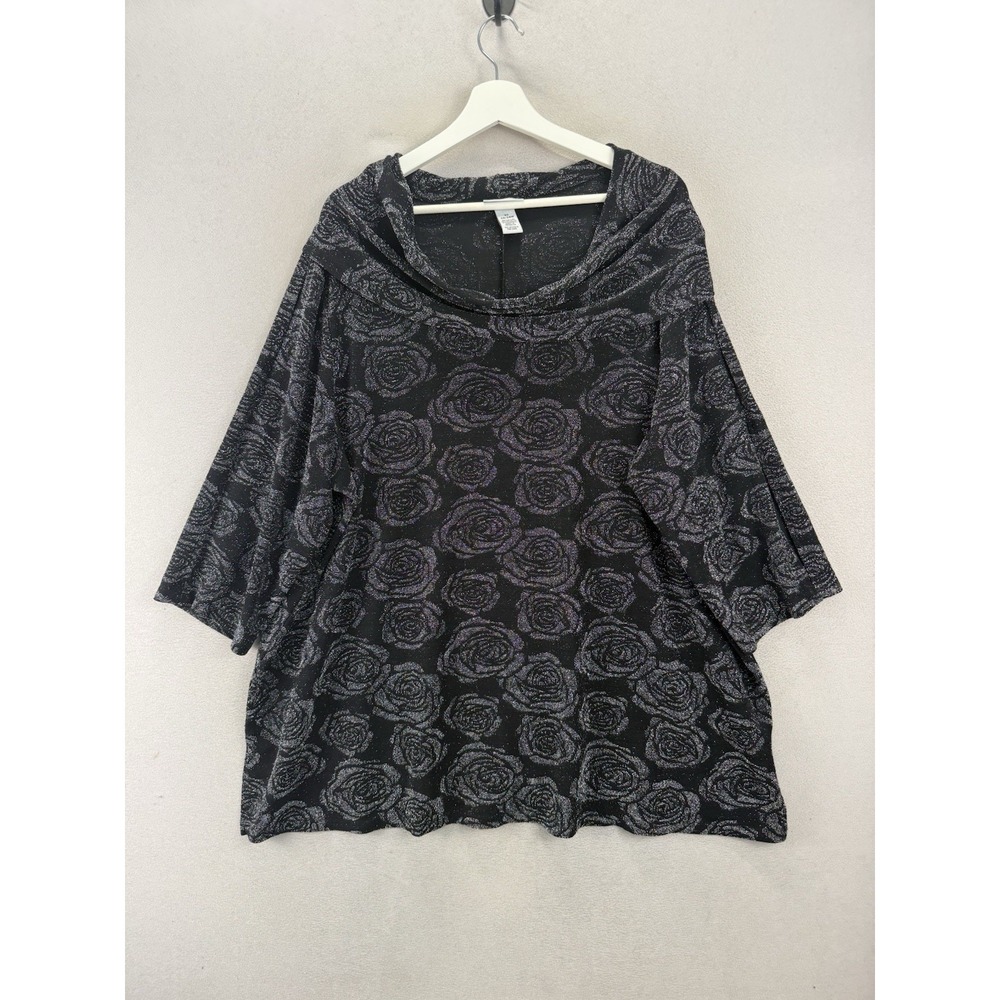 Catherines 3X Plus Size Metallic Rose Cowl Neck Dolman Sleeve Knit Top